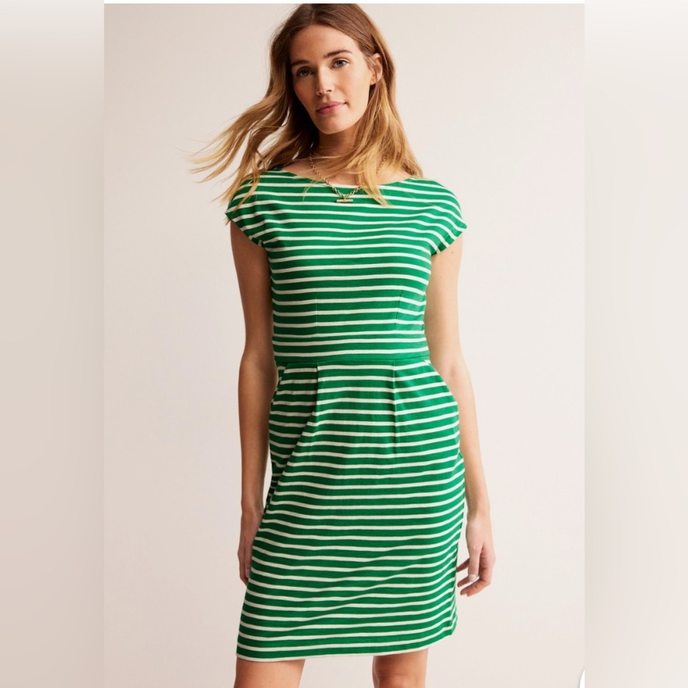 Boden Green and White Striped Casual Dress
